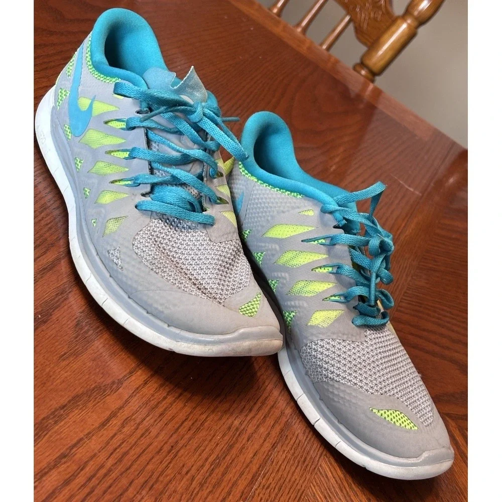 Nike Youth Free Run 5.0 Running Shoes Gray/Teal Size 7Y‎ 644446-003